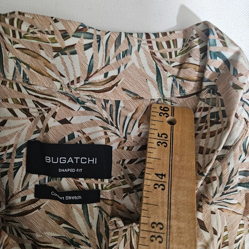 Bugatchi Mens Large Shaped Fit Comfort Stretch Tropical Palm Short Sleeve Shirt